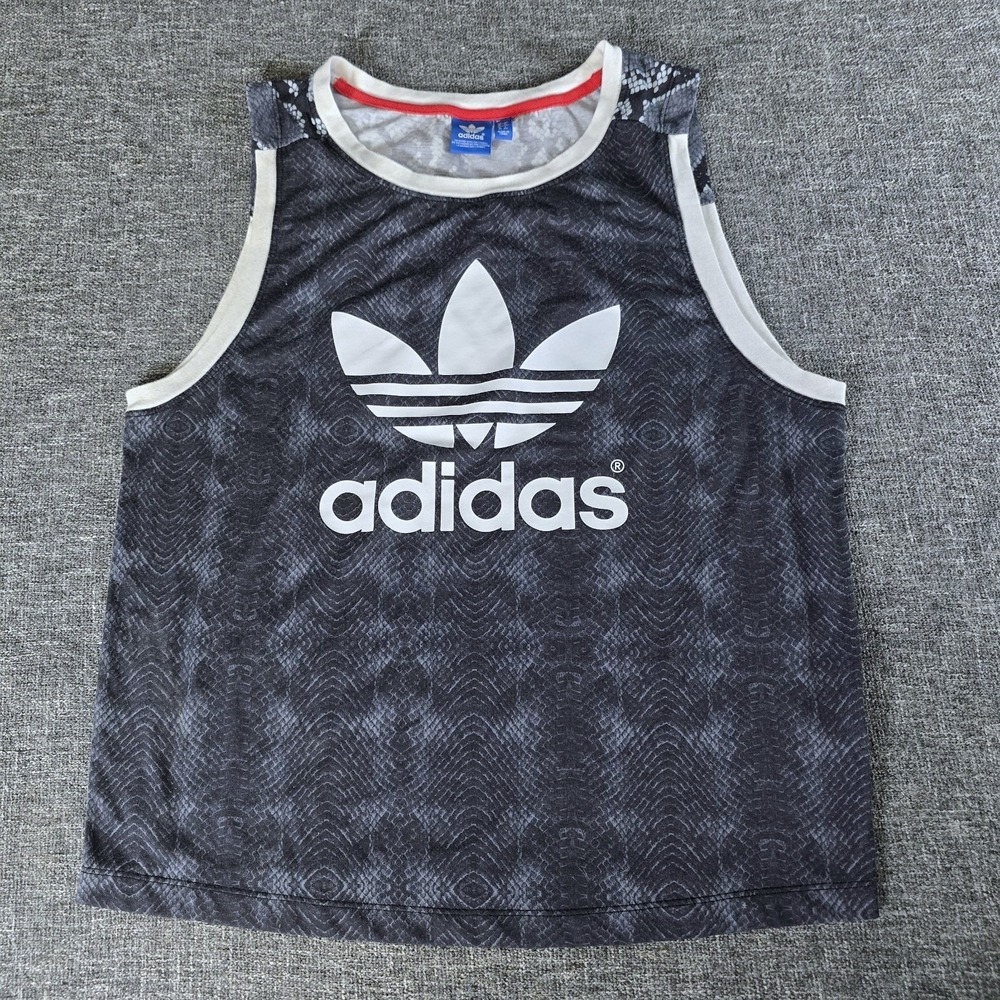 Adidas Originals Womens Snakeskin Tank Top Trefoil Logo Small AB2624 Black Gray